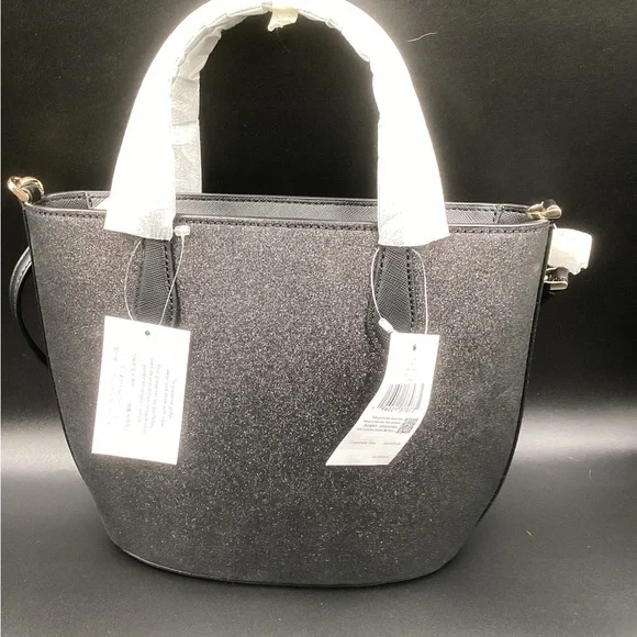 Kate Spade glimmer small satchel and lunar light, silver glitter fabric